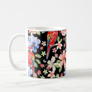 Mug Eau couleur motif avec fleurs roses, iris, hibi