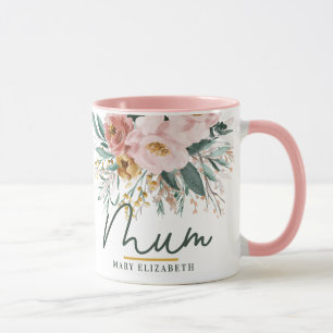 Mug Eau moderne script floral élégant mum