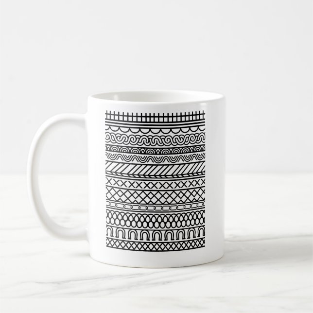 Mug Échantillonneur en tricot bohème monochrome | Te g (Gauche)