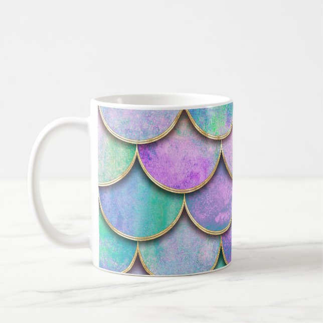 Mug Échelles de sirène : motif d'onde aquarelle. (Gauche)