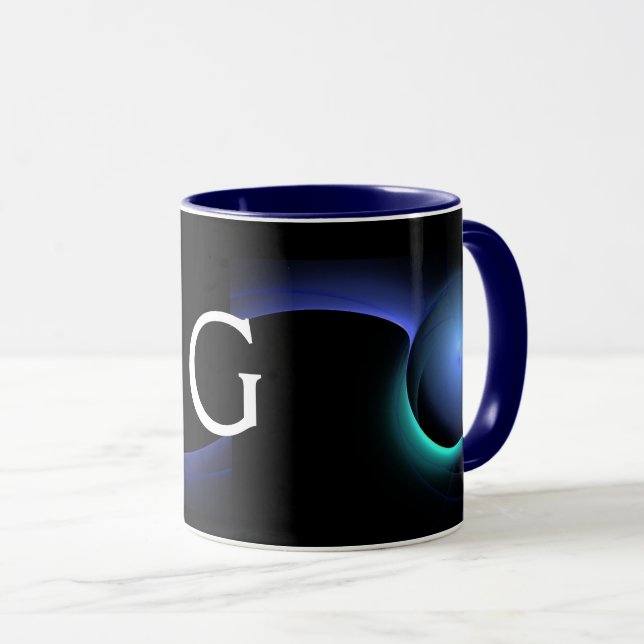 Mug ECLIPSE MONOGRAM Turquoise Bleu Vert Fractures noi (Devant droit)