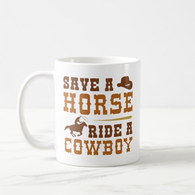 Mug Économisez Une Promenade À Cheval Sur Un Cowboy (Gauche)