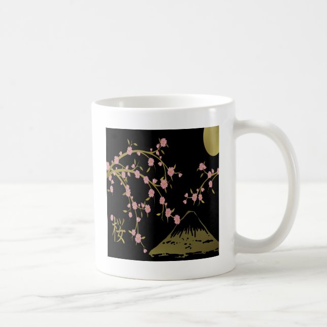 Mug Écran noir rose Sakura or noir (Droite)