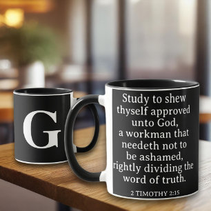 Mug Écriture chrétienne 2 Timothée 2:15 KJV Monogramme