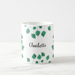 Mug Écriture de nom vert du feuillage vert
