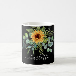 Mug Écriture du nom de la végétation du tournesol noir