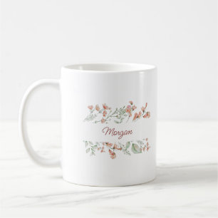 Mug Écriture Élégante Fleurs Aquarelle Personnalisée