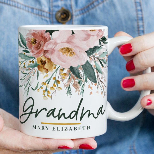 Mug Écriture florale d'aquarelle élégante grand-mère c (Créateur téléchargé)