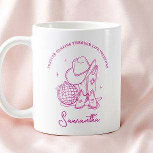 Mug Écriture moderne rose cowgirl disco occidentale Bf