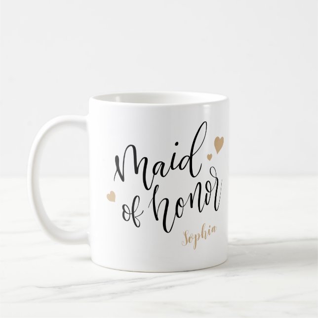 Mug Écriture personnalisée, femme de chambre d'honneur (Gauche)