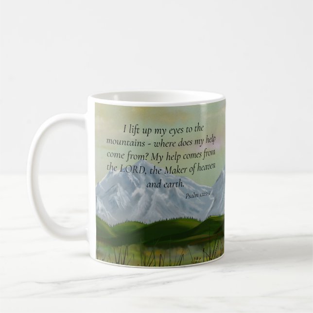 Mug Écriture Psaume Rustique Montagne Nature Scène (Gauche)