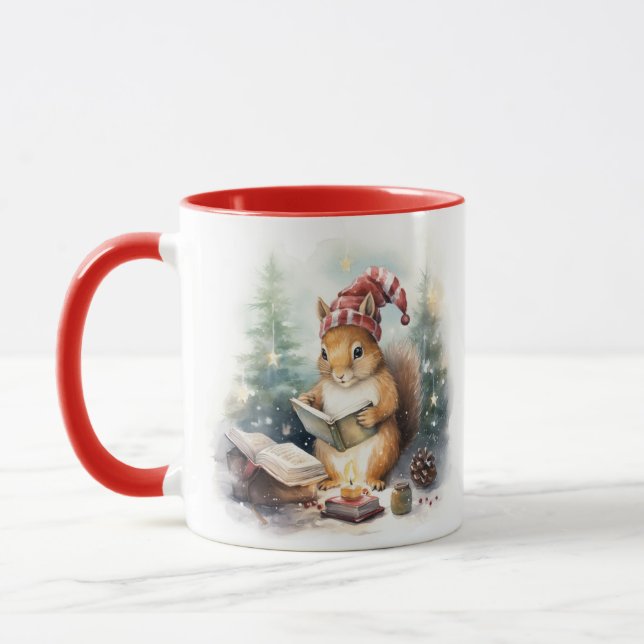 Mug Écureuil de Noël lisant (Gauche)