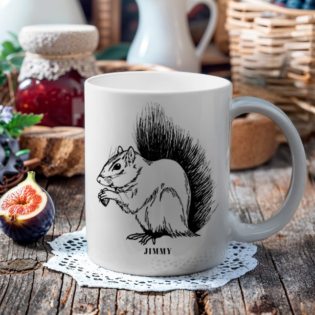 Mug Écureuil personnalisé Faune illustrée (This illustration was inspired by a favorite squirrel friend, whose name was Jimmy. )