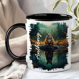 Mug Écureuil sur rocher - Réflexion de la forêt