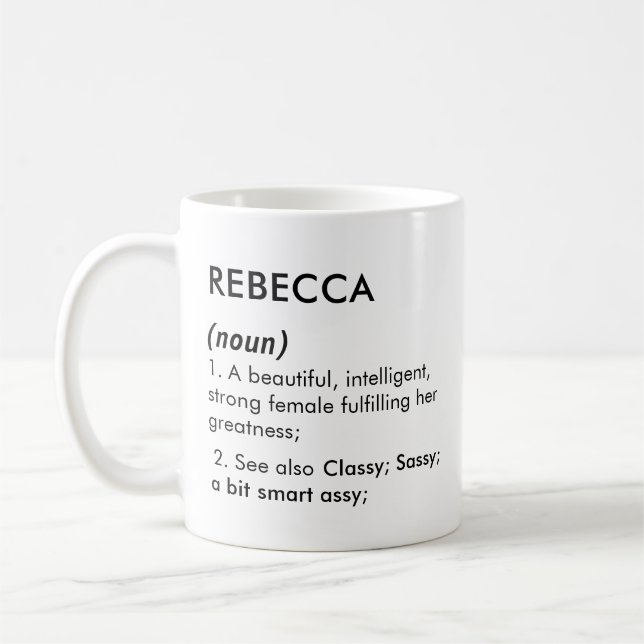 Mug Editable Rebecca name definition, custom name (Gauche)