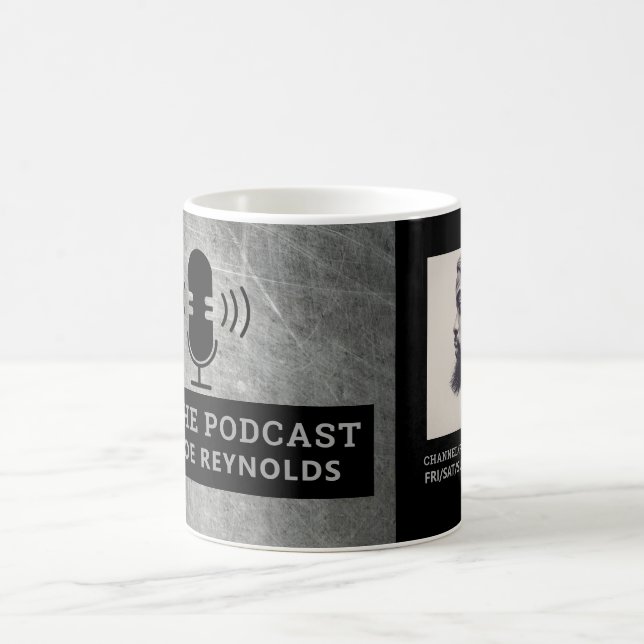 Mug Effet métallique rayé, Podcaster, Podcast Advert (Centre)