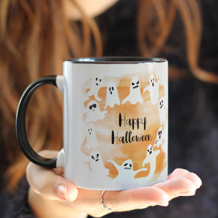 Mug Éffrayant fantôme Joyeux Halloween orange aquarell