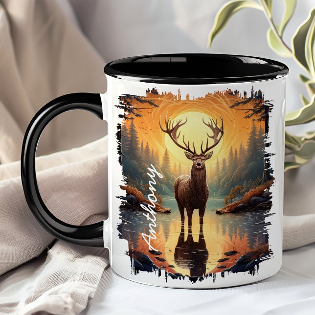 Mug Élan dans le reflet du lac de la forêt automnale (Créateur téléchargé)
