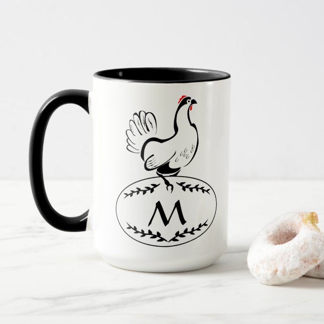 Mug Élasant noir et blanc sur un oeuf de monogramme (Avec donut)