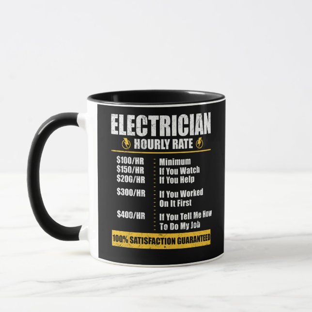 Mug Électricien Taux horaire Funny Lineman Papa Retro (Gauche)
