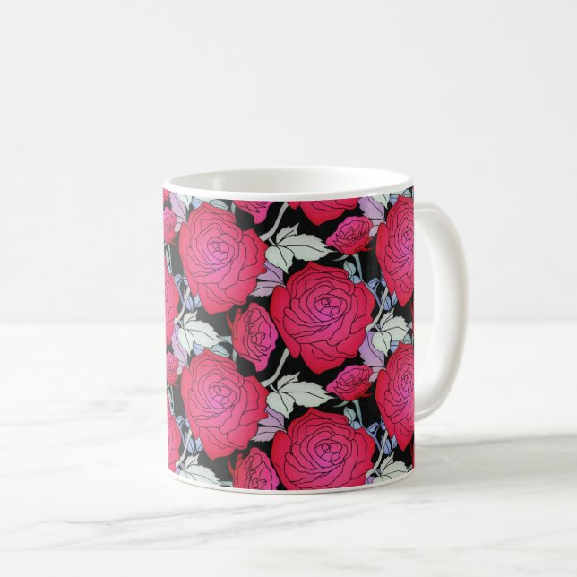 Mug Élégance florale de Roses rouges gras (Devant droit)
