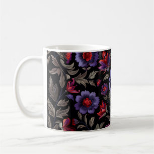 Mug Élégance foncée : Motif floral noir et pourpre