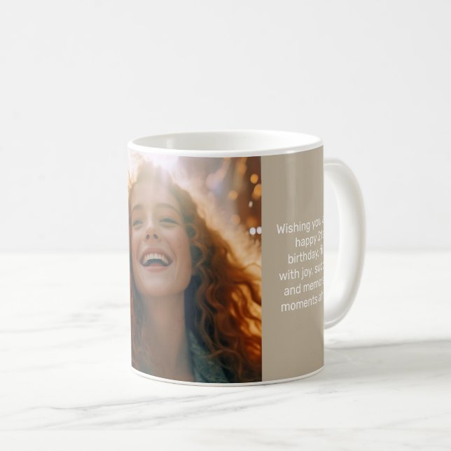 Mug Elégance Muted Calm Stone Happy Birthday Photo (Devant droit)