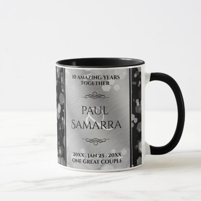 Mug Élégant 10ème Tin Mariage Anniversaire Porcelaine (Droite)