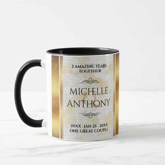 Mug Élégant 3ème anniversaire de Mariage en cuir (Gauche)