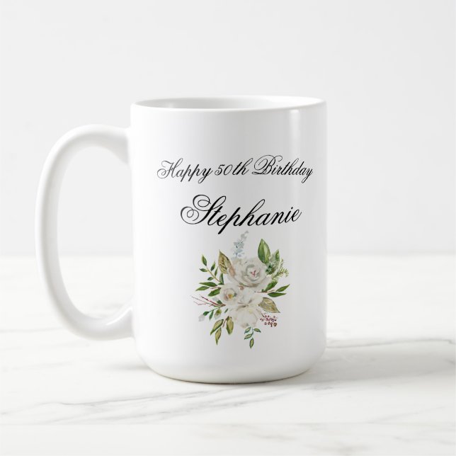 Mug Elégant 50e anniversaire Floral Personnalisé (Gauche)