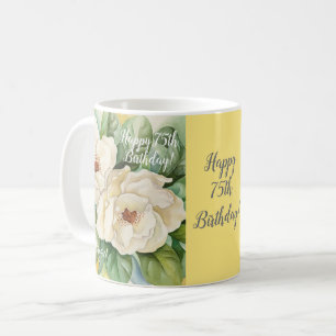 Mug Elégant 75e anniversaire Jaune Floral Magnolia No