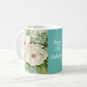 Mug Elégant 75ème anniversaire Turquoise Floral Magn
