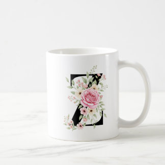 Mug Elegant Alphabet Coffee Cup with Pink Rose Design