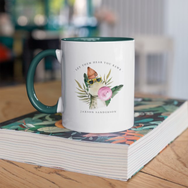 Mug Élégant Aquarelle Cute Dinosaur | Musique monogram (Créateur téléchargé)