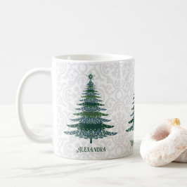 Mug Elégant arbre de Noël Vert Blanc Personnalisé