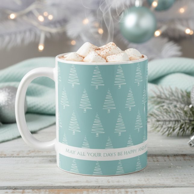 Mug Élégant Arbres de Noël Blanc Et Vert-Bleu Clair (Elegant White And Light Green-Blue Christmas Trees Coffee Mug)