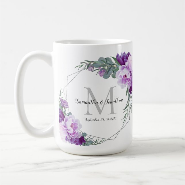 Mug Élégant Argent & Purple Floral Mariage Keepsaké (Gauche)