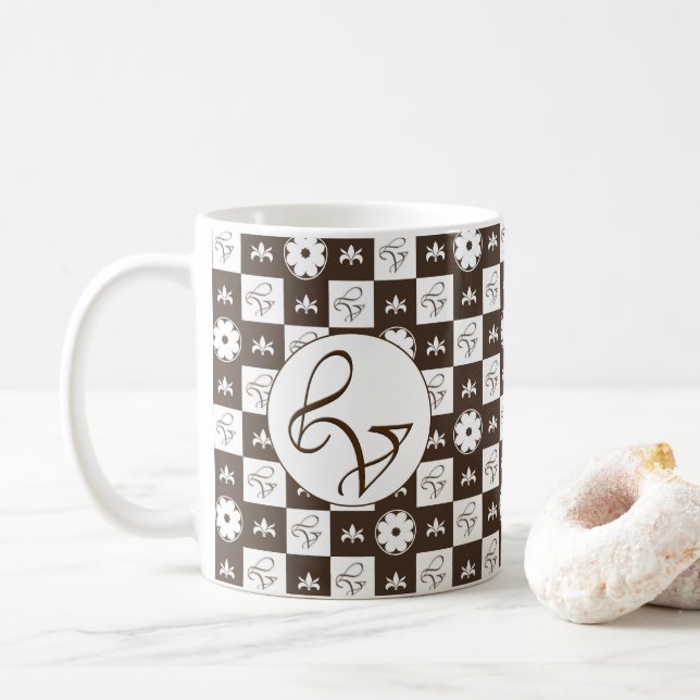 Mug Elégant blanc et Brown Motif À damiers (Avec donut)