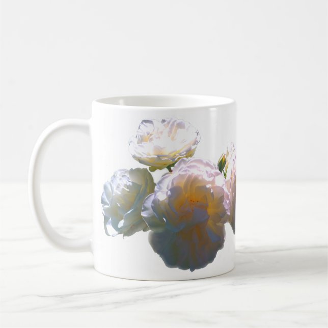 Mug Elégant blanc pêche orange roses (Gauche)