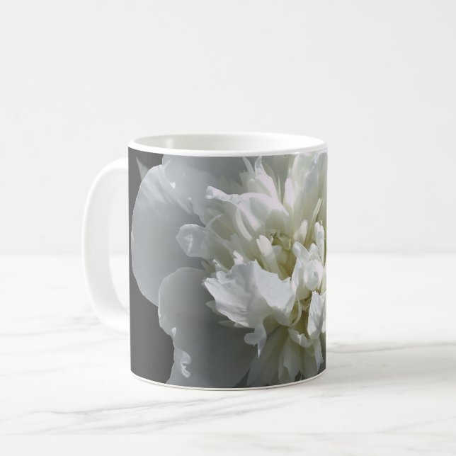 Mug Elégant blanc peony floral blanc photo (Devant gauche)
