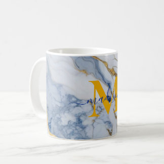Mug Elégant bleu blanc maïs doré marbre granit