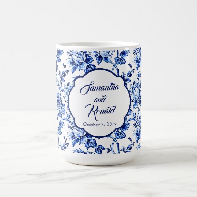 Mug Elégant bleu blanc Mariage en toile florale (Centre)