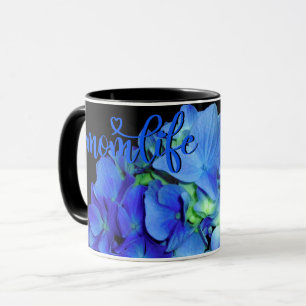 Mug Elégant bleu floral bleu rose hydrangée bleue