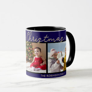 Mug Elégant bleu foncé Joyeux Noël 3 Photos Galerie