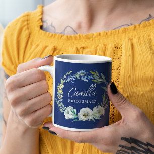 Mug Elégant bleu marine Floral Custom Bridesmaid Cadea