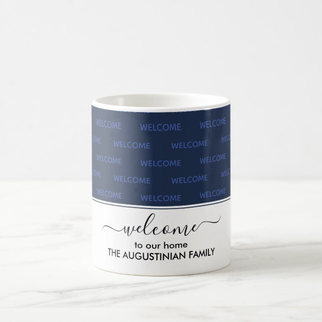 Mug Elégant bleu marine Personnalisé BIENVENUE À NOTRE (Centre)