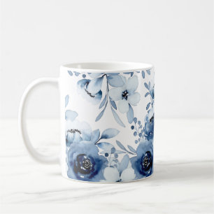 Mug Elégant bleu orageux aquarelle florale