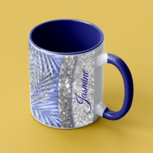 Mug Élégant bleu violet argent parties scintillant feu