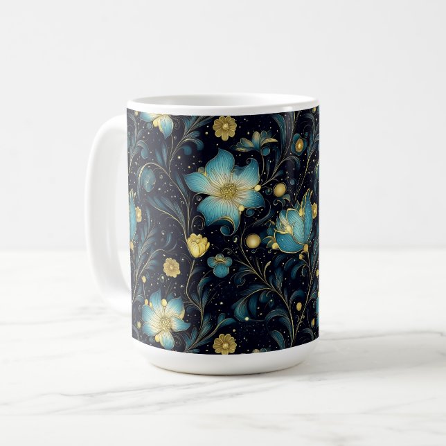 Mug Elégant Blue & Gold Floral Holiday Design (Devant gauche)