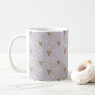 Mug Elégant Boho Pastel Coeurs Grey Gold Cadeau